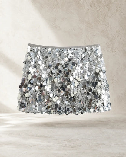 Minigonna donna a trapezio con paillettes grandi — image 8