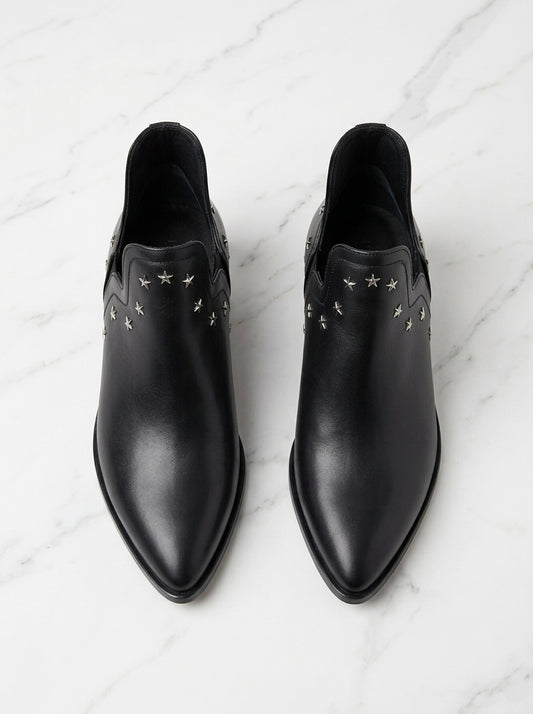 Women's Studded Ankle Boots – Slip-On Block Heel Side Studs