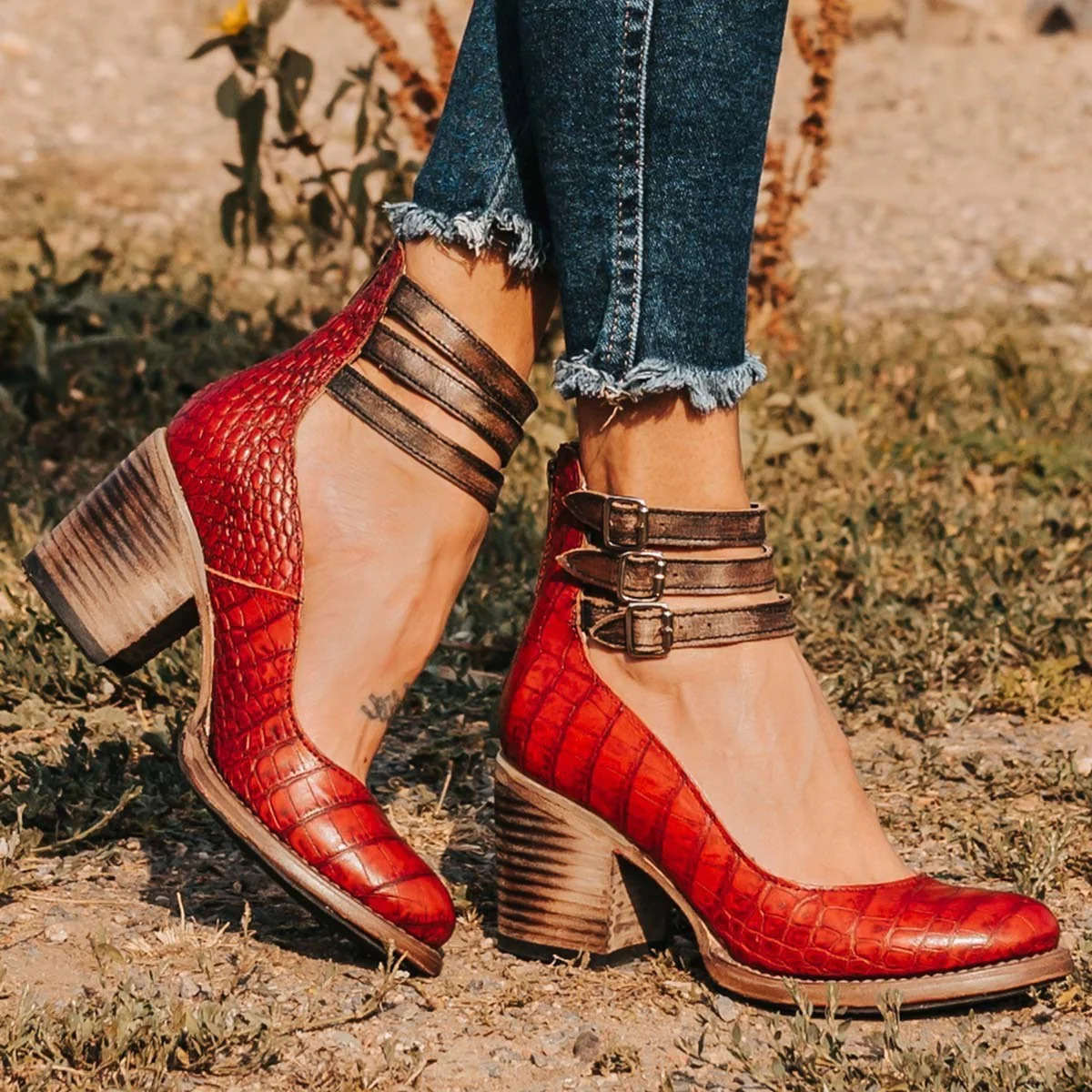 Momount Donna Stivali – Western Pelle Fibbia Tacco Largo