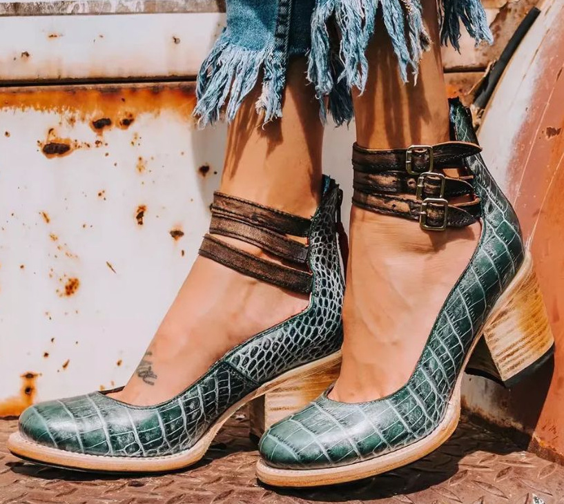 Momount Donna Stivali – Western Pelle Fibbia Tacco Largo