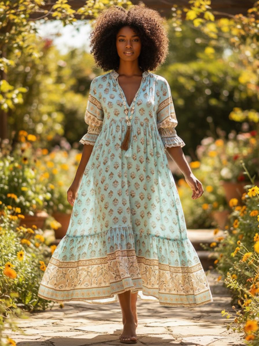 Ines Bohemian Dress Lifestyle Blue