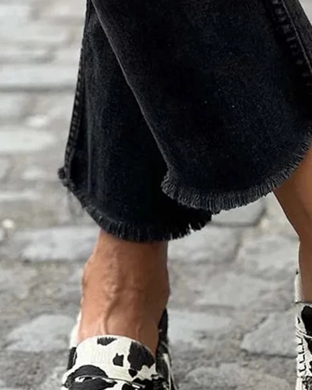 Rosalind | Cow Print Comfort Penny Loafers — loafers-for-women-patterned-slip-on-1-black-white-05-detail.webp