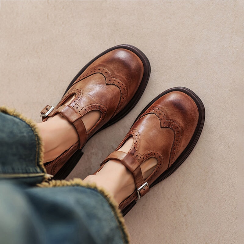 Momount Donna Mary Jane Plateau – Vintage Marrone Stile Oxford