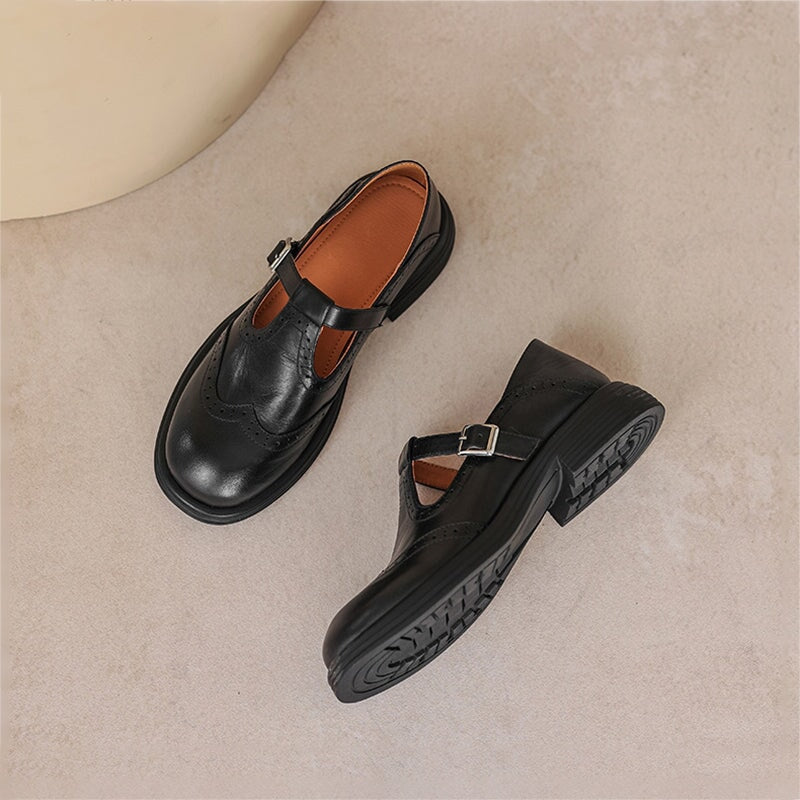 Momount Donna Mary Jane Plateau – Vintage Marrone Stile Oxford