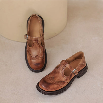 Momount Donna Mary Jane Plateau – Vintage Marrone Stile Oxford