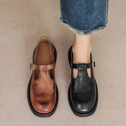 Momount Donna Mary Jane Plateau – Vintage Marrone Stile Oxford