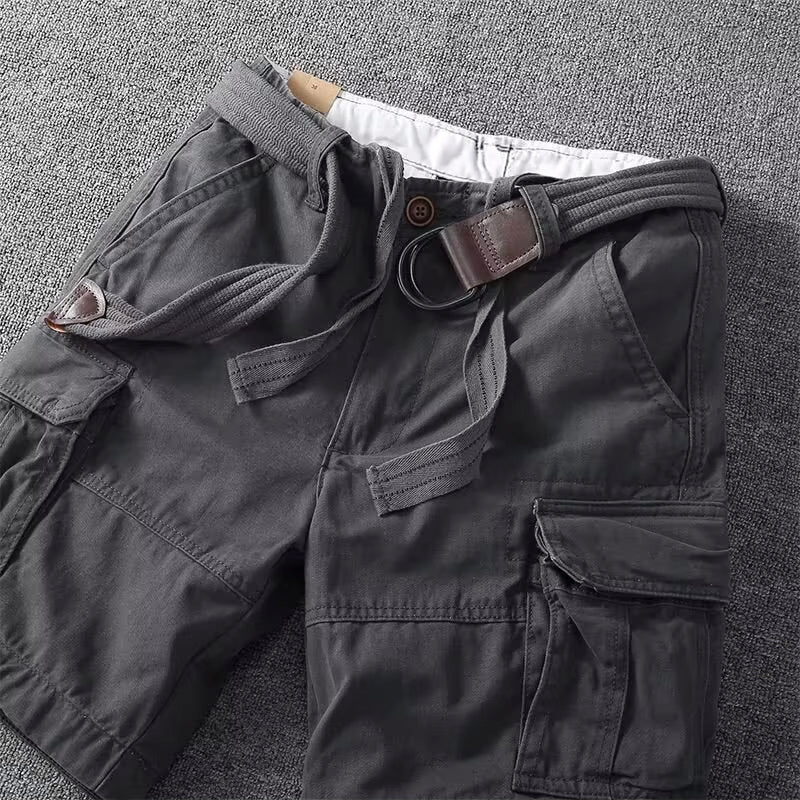 Momount Uomo Pantaloncini Cargo – Cotone con Cintura Chiusura a Bottoni Lunghezza al Ginocchio