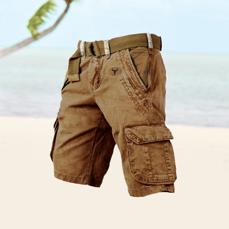 Momount Uomo Pantaloncini Cargo – Cotone Lavato con Cintura Vintage Anticato Lunghezza al Ginocchio