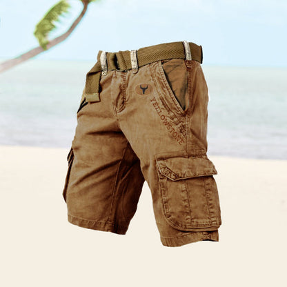 Momount Uomo Pantaloncini Cargo – Cotone Lavato con Cintura Vintage Anticato Lunghezza al Ginocchio