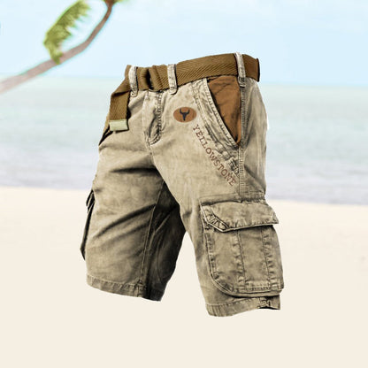 Momount Uomo Pantaloncini Cargo – Cotone Lavato con Cintura Vintage Anticato Lunghezza al Ginocchio