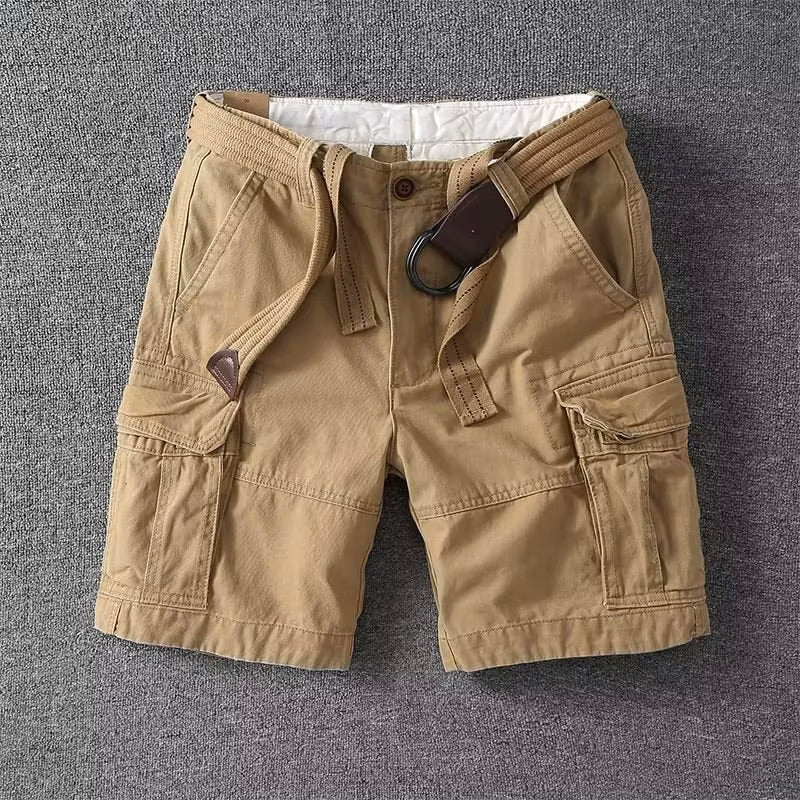 Momount Uomo Pantaloncini Cargo – Cotone con Cintura Chiusura a Bottoni Lunghezza al Ginocchio