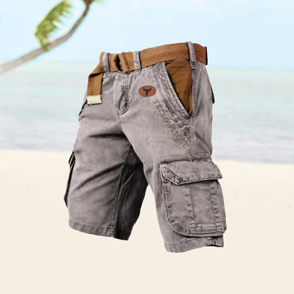 Momount Uomo Pantaloncini Cargo – Cotone Lavato con Cintura Vintage Anticato Lunghezza al Ginocchio