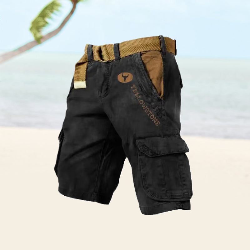 Momount Uomo Pantaloncini Cargo – Cotone Lavato con Cintura Vintage Anticato Lunghezza al Ginocchio