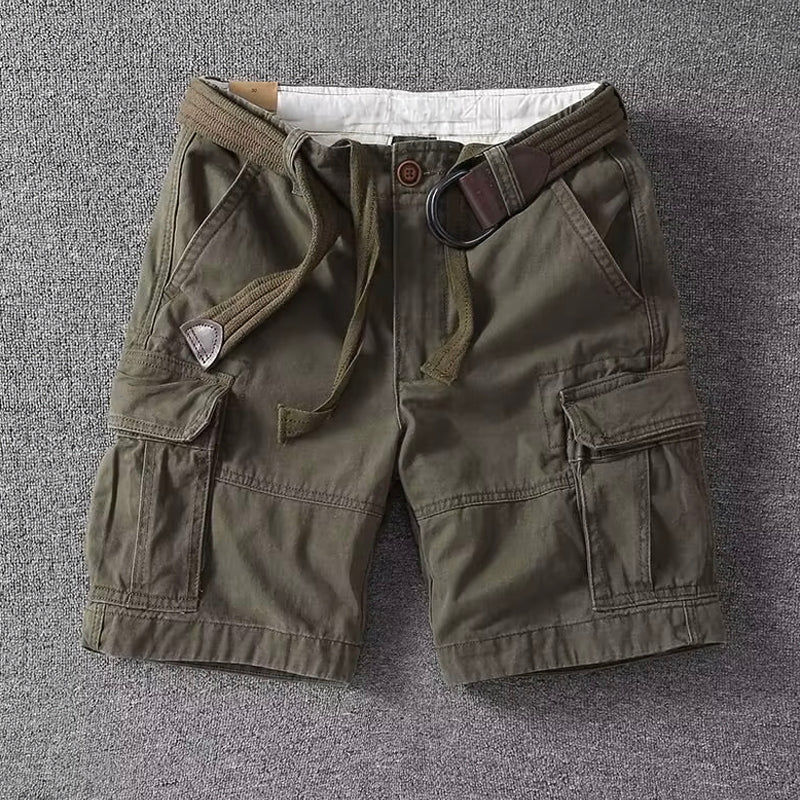 Momount Uomo Pantaloncini Cargo – Cotone con Cintura Chiusura a Bottoni Lunghezza al Ginocchio
