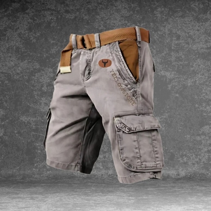 Momount Uomo Pantaloncini Cargo – Cotone Lavato con Cintura Vintage Anticato Lunghezza al Ginocchio