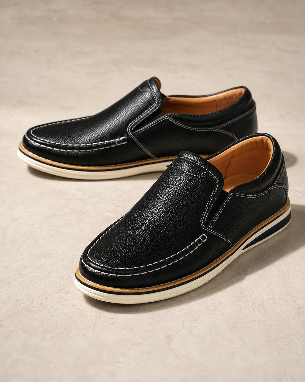 Mocassini uomo slip-on con cuciture a mano e pannelli elastici — image 2