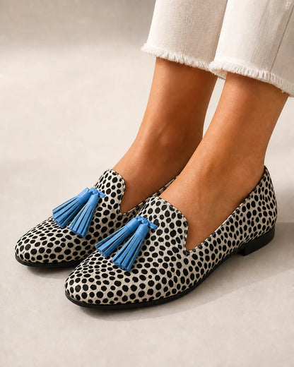 Mocassini donna animalier con nappine blu — immagine del prodotto 1