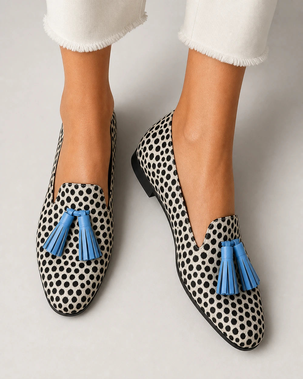 Mocassini donna animalier con nappine blu — immagine del prodotto 5