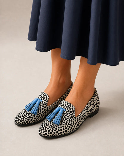 Mocassini donna animalier con nappine blu — immagine del prodotto 8