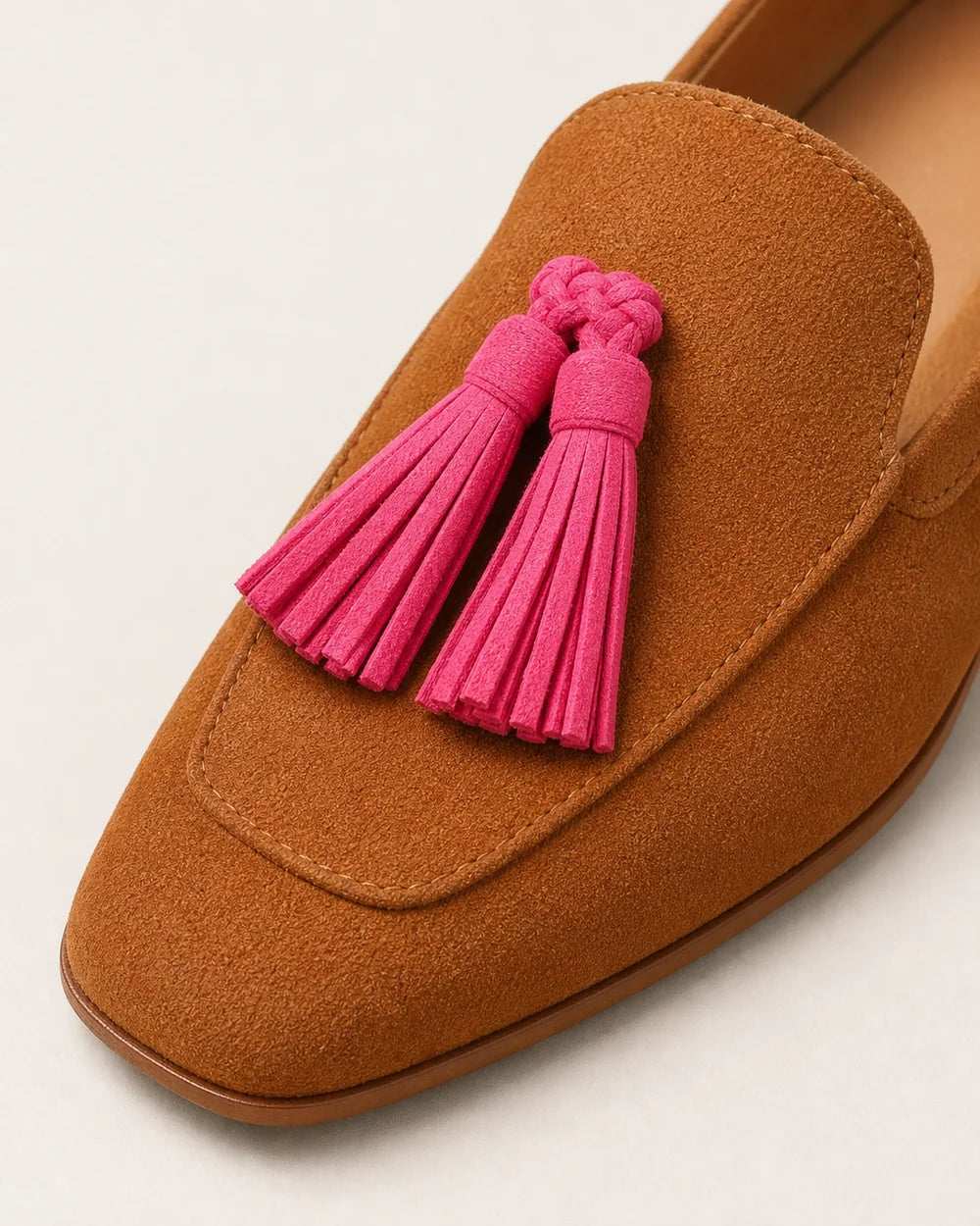 Mocassini donna cognac con nappine rosa — immagine del prodotto 6