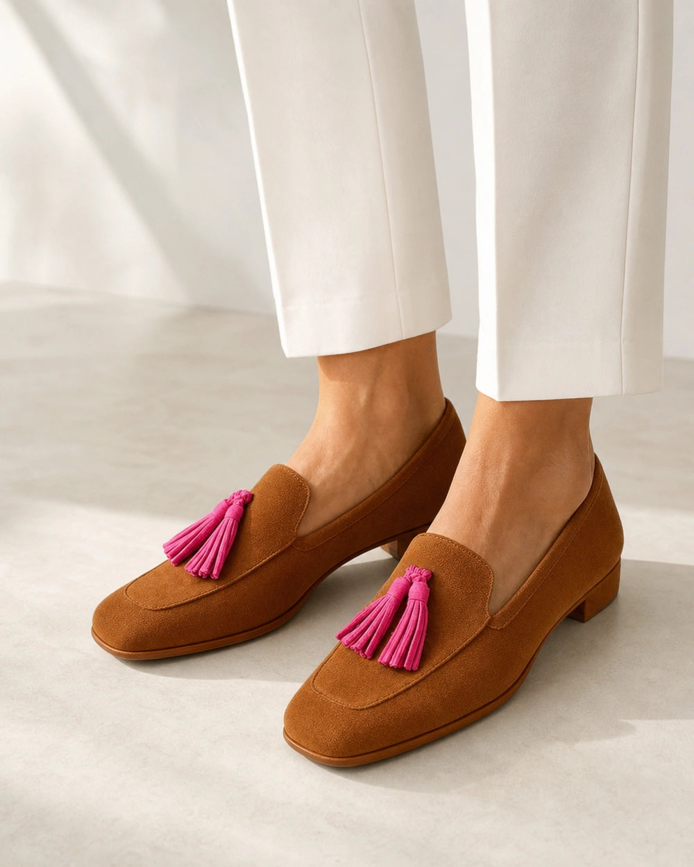 Mocassini donna cognac con nappine rosa — immagine del prodotto 8