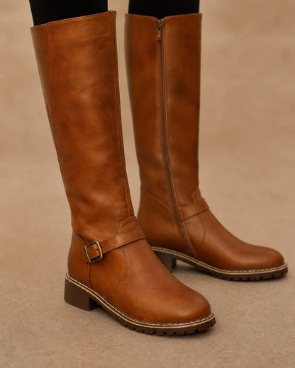 Momount Women Buckle-Strap Knee-High Boots – Brown detail