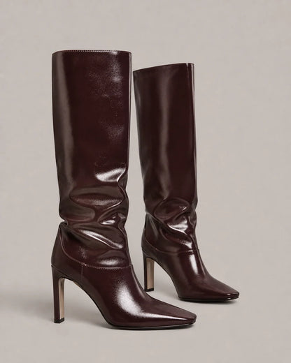 Momount women burgundy glossy knee-high boots – view 8