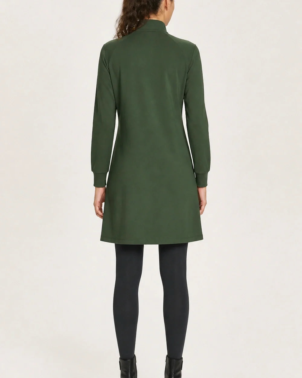 Army Green high-neck half-zip knit dress back view