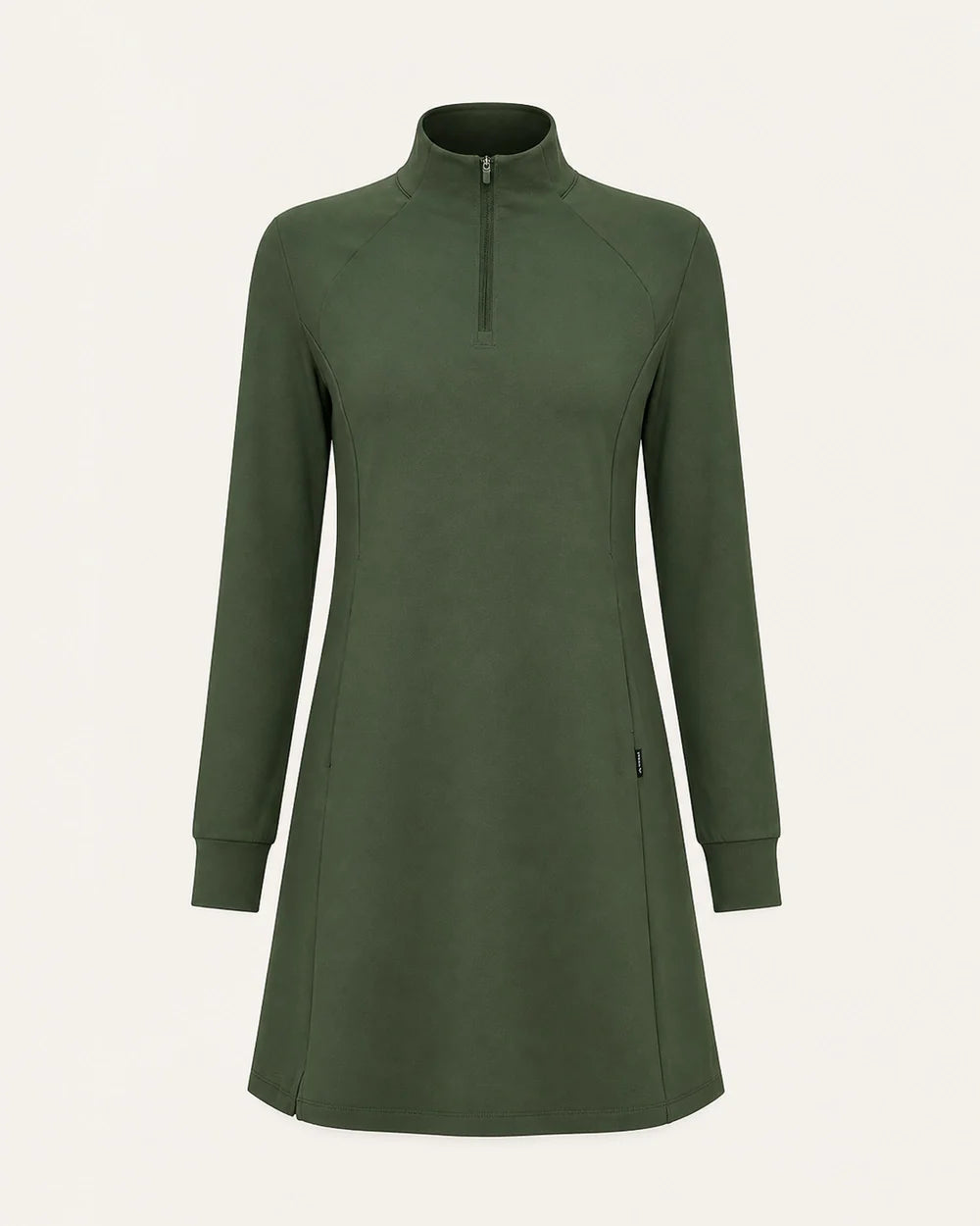 Army Green high-neck half-zip knit dress product-only view