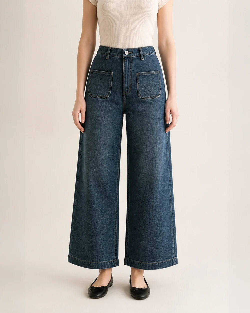 Momount women retro blue high waist wide leg jeans