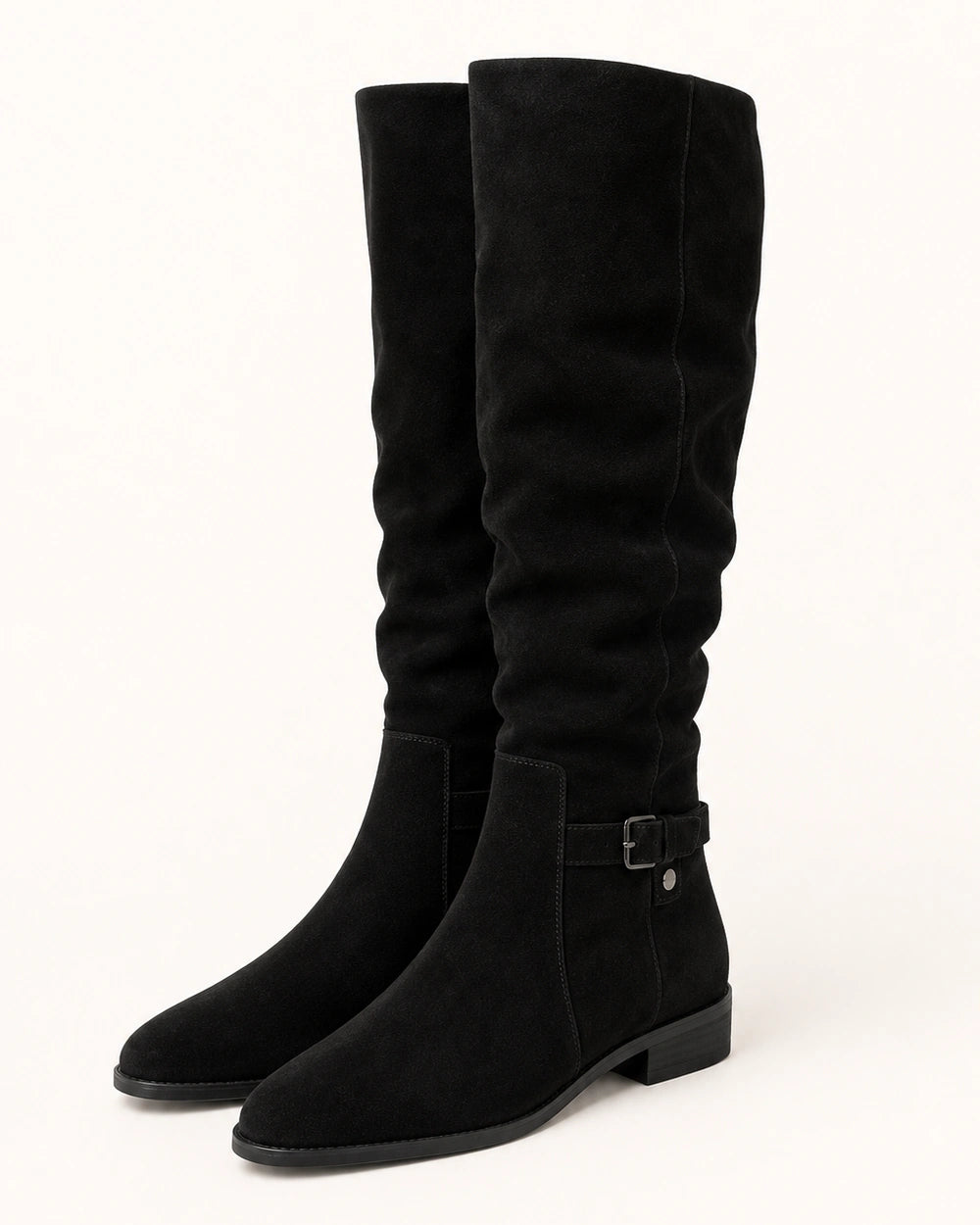 Momount Women Valeria Knee-High Boots – Soft Slouch, Low Block Heel, black, variant hero.