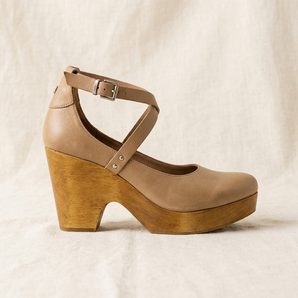 Momount Clog Wedge Sandals - khaki_side