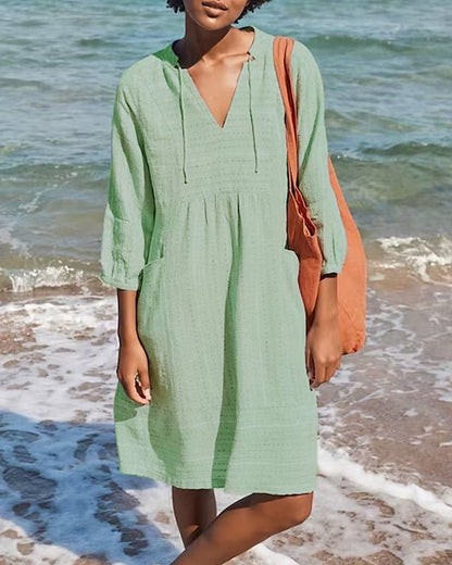 Momount Donna Abito Tunica da Spiaggia in Cotone – Scollo a V con Cappuccio
