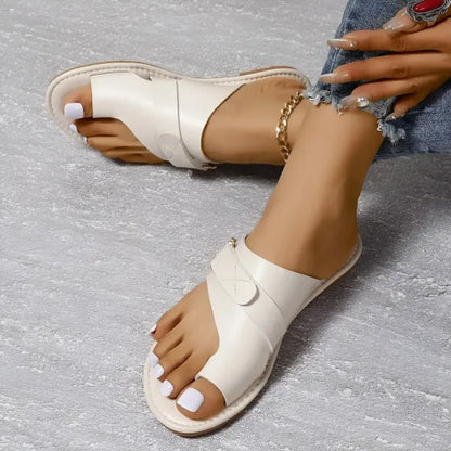 Momount Donna Sandali Bassi – Pelle Nera Anello al Dito Slide con Fibbia