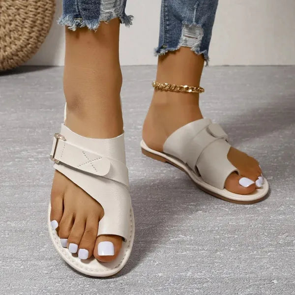 Momount Donna Sandali Bassi – Pelle Nera Anello al Dito Slide con Fibbia