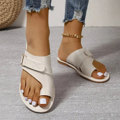 Momount Donna Sandali Bassi – Pelle Nera Anello al Dito Slide con Fibbia