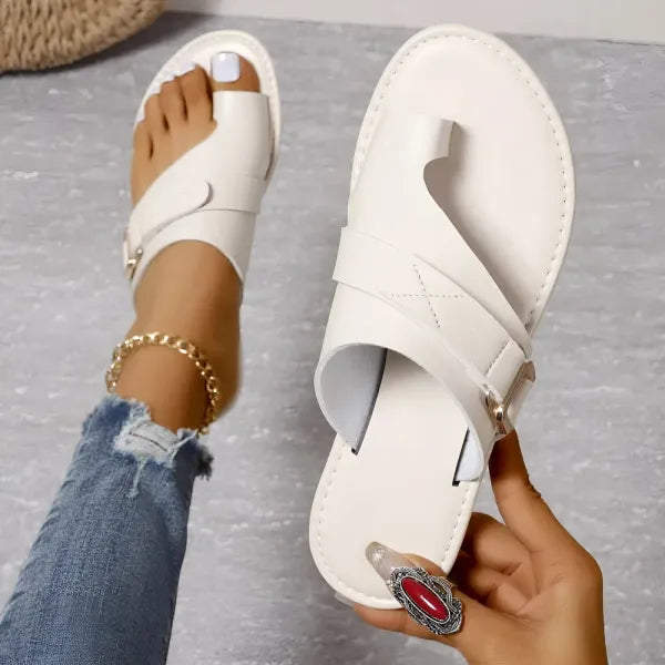 Momount Donna Sandali Bassi – Pelle Nera Anello al Dito Slide con Fibbia