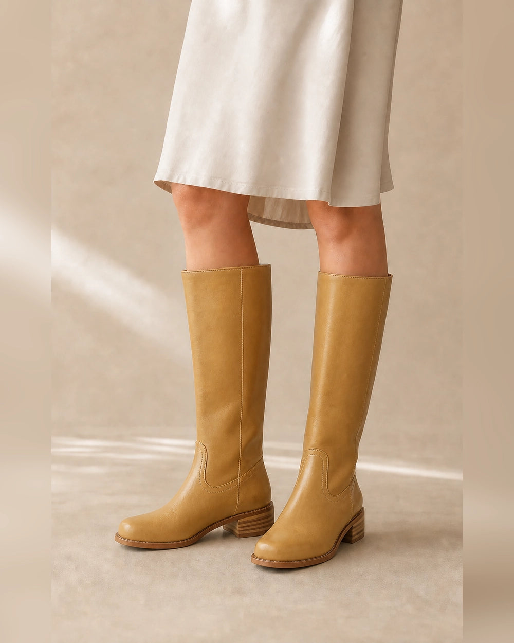 Leather Knee-High Riding Boots, yellow/tan hero. — piper-yellow-tan-06-variant-hero.webp
