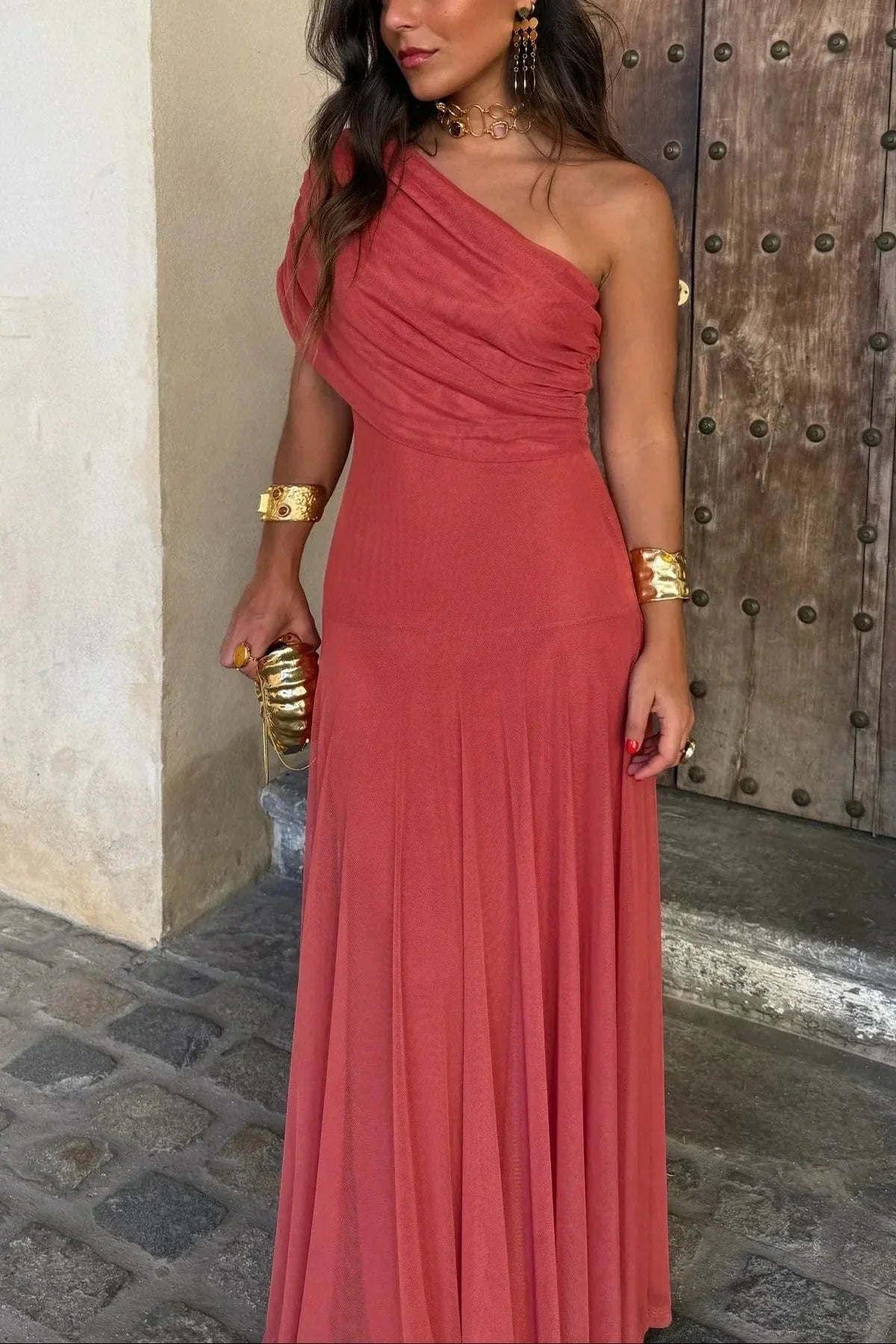 Ariadne | Vestito Maxi Chic Drappeggiato Monospalla Senza Maniche Estivo