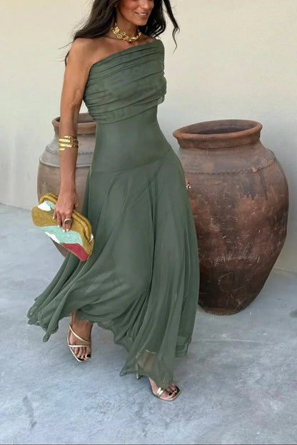 Ariadne | Vestito Maxi Chic Drappeggiato Monospalla Senza Maniche Estivo