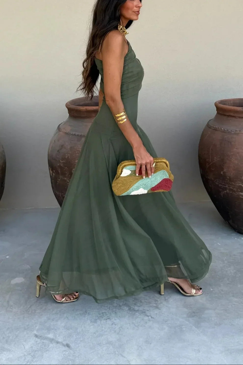 Ariadne | Vestito Maxi Chic Drappeggiato Monospalla Senza Maniche Estivo