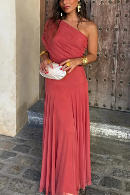Ariadne | Vestito Maxi Chic Drappeggiato Monospalla Senza Maniche Estivo