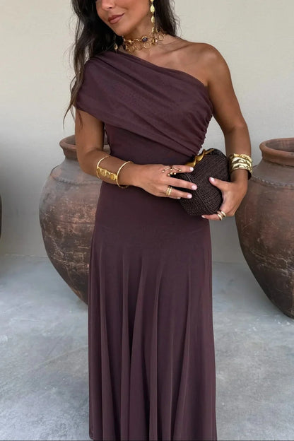 Ariadne | Vestito Maxi Chic Drappeggiato Monospalla Senza Maniche Estivo