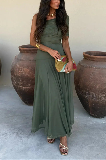 Ariadne | Vestito Maxi Chic Drappeggiato Monospalla Senza Maniche Estivo