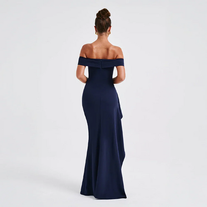 Daniela | Vestito Maxi Elegante Spalle Scoperte Drappeggiato Spacco Alto da Sera
