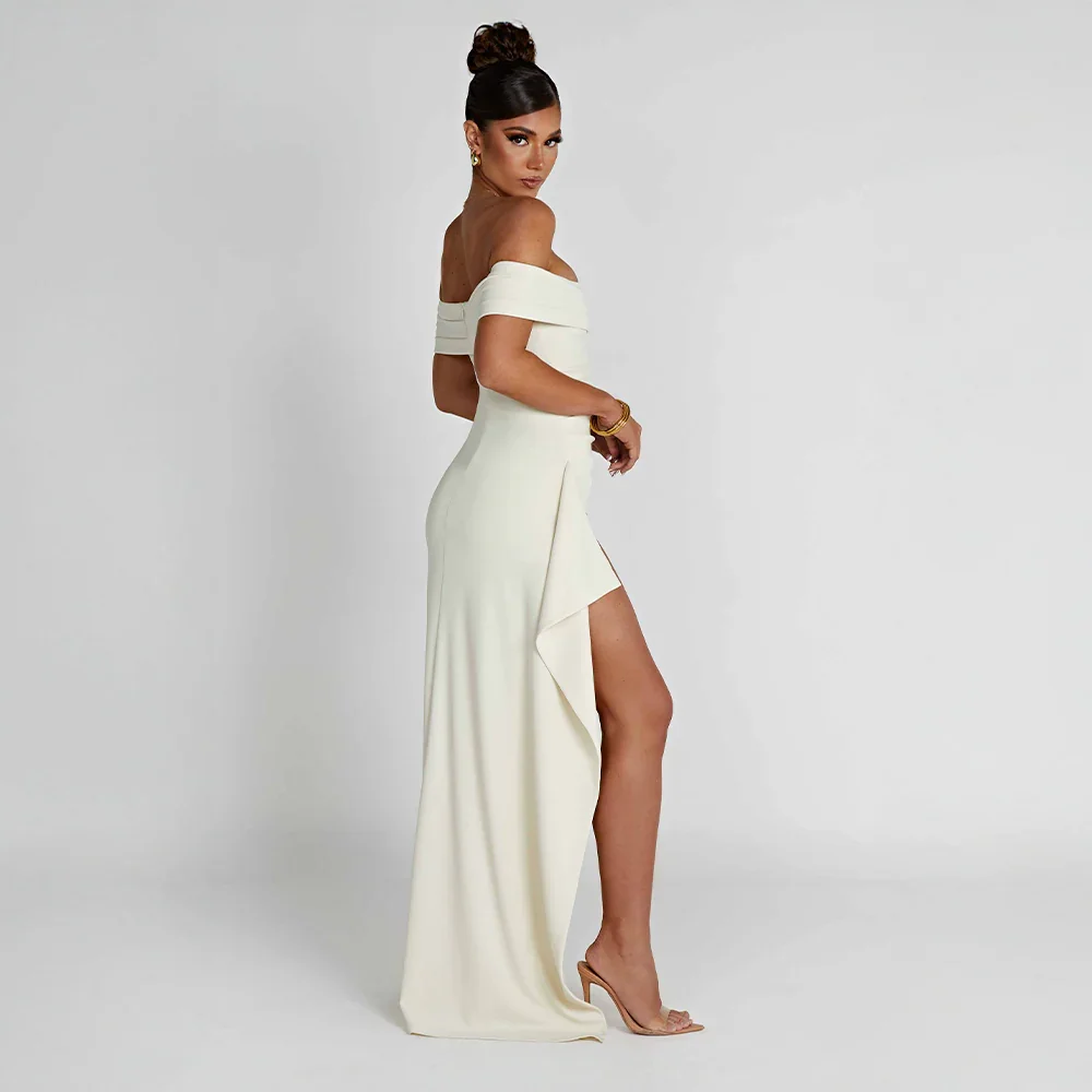 Daniela | Vestito Maxi Elegante Spalle Scoperte Drappeggiato Spacco Alto da Sera