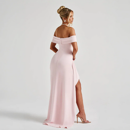 Daniela | Vestito Maxi Elegante Spalle Scoperte Drappeggiato Spacco Alto da Sera