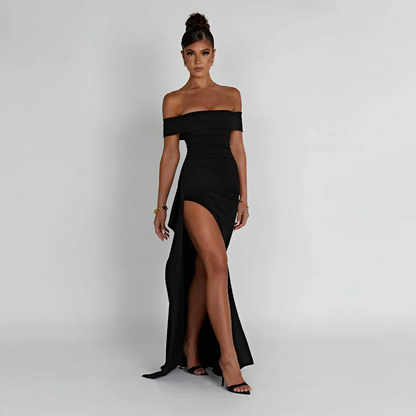 Daniela | Vestito Maxi Elegante Spalle Scoperte Drappeggiato Spacco Alto da Sera