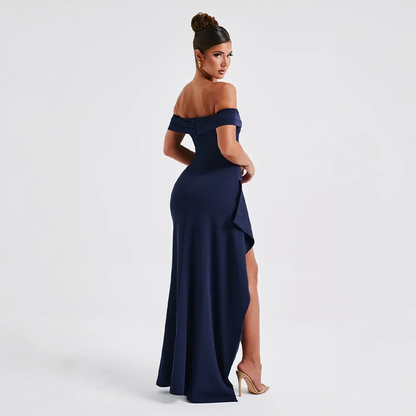Daniela | Vestito Maxi Elegante Spalle Scoperte Drappeggiato Spacco Alto da Sera