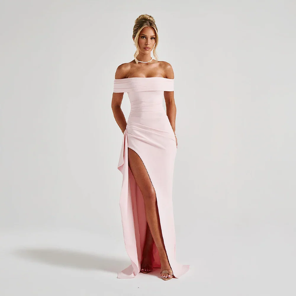 Daniela | Vestito Maxi Elegante Spalle Scoperte Drappeggiato Spacco Alto da Sera